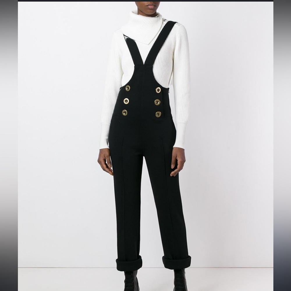 Reiss Black Gold-Button Wide-Leg Dungaree Jumpsuit - Picture 6 of 7